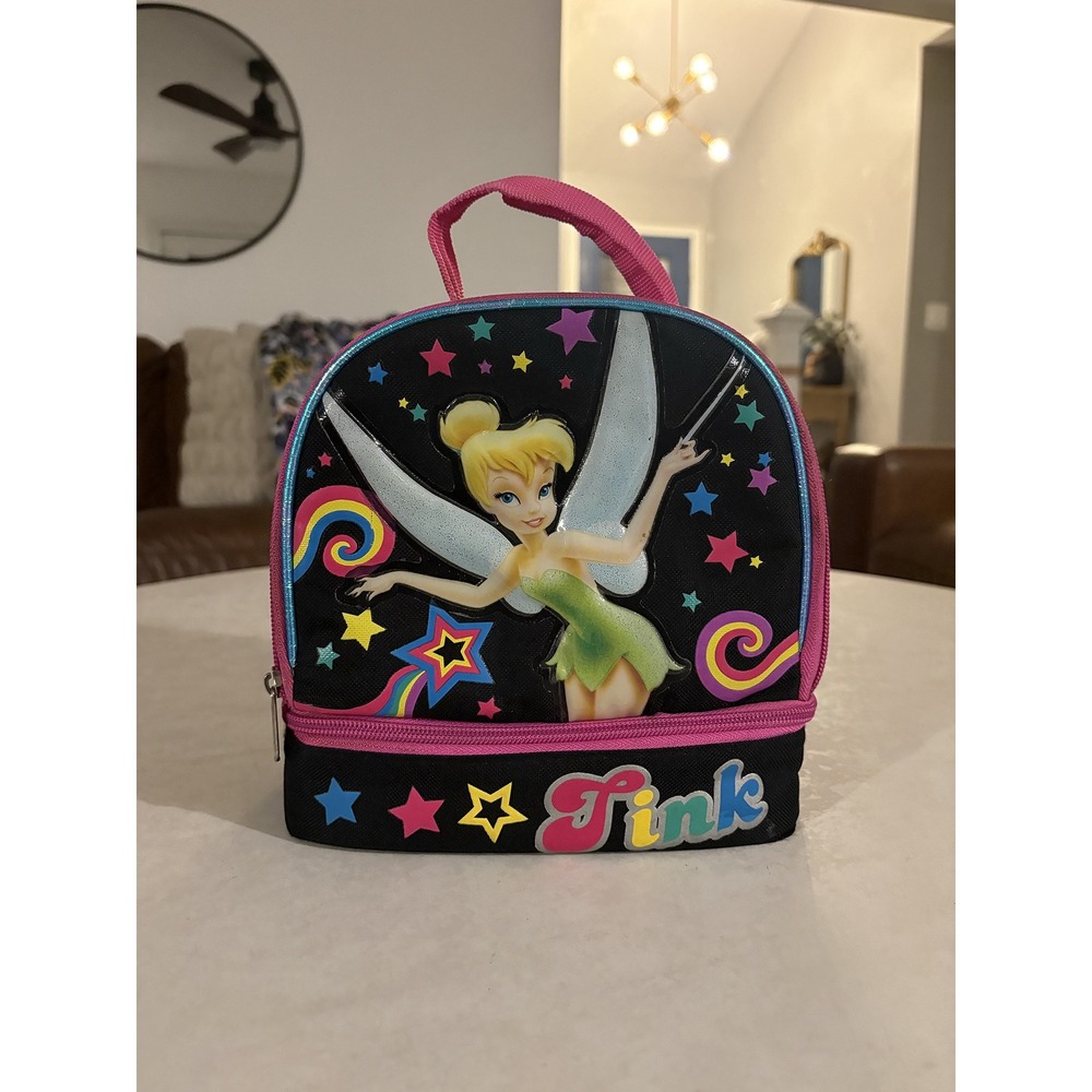 Disney Fairies Tinker Bell Dual Compartment Insulated Lunch Bag Tink Black Pink